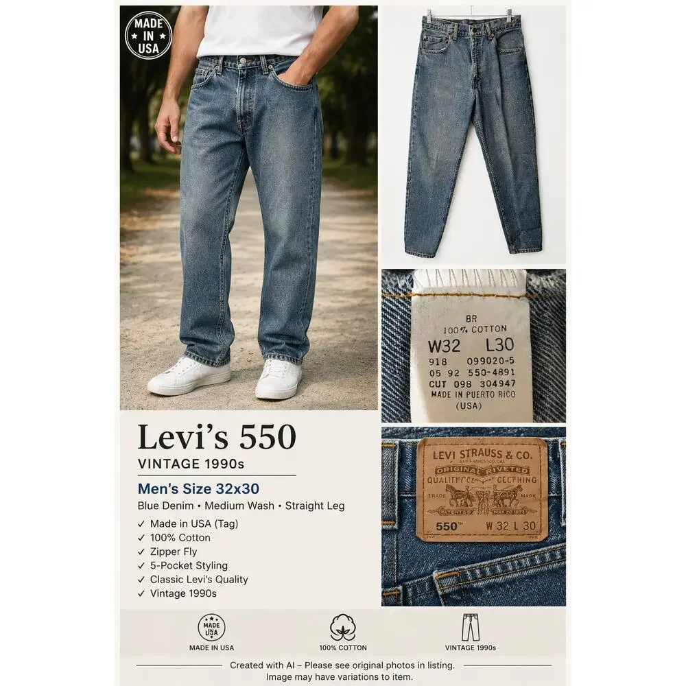Levis 550 Mens Size 32x30 Blue Denim Medium Wash Straight Made USA Vintage 1990s